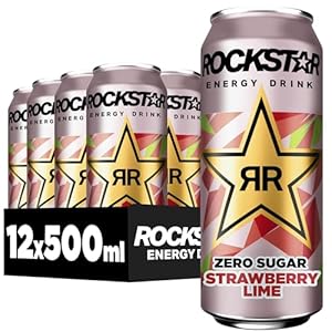Rockstar Energy Drink Strawberry Lime Geschmack - Zero Sugar -Koffeinhaltiges Erfrischungsgetränk ohne Zucker für den Energie Kick, EINWEG (12 x 500ml) (Verpackungsdesign kann abweichen)