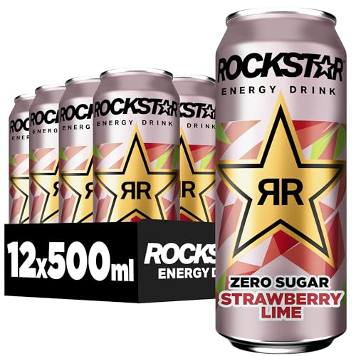 Rockstar Energy Drink Strawberry Lime Geschmack - Zero Sugar -Koffeinhaltiges Erfrischungsgetränk ohne Zucker für den Energie Kick, EINWEG (12 x 500ml) (Verpackungsdesign kann abweichen) 1