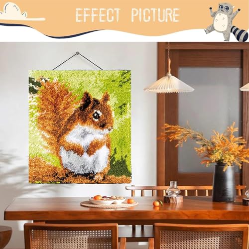 Image of EMISTEM DIY Latch Hook Rug Kits, Gift Packaging Crochet Tapestry Yarn Kits, Pre-Printed Canvas, Needlework Unfinished Crocheting Mat Yarn Embroidery Carpet Set, (Cute Squirrel,20x15)