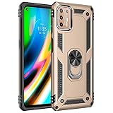 BestST Funda para Motorola Moto G9 Plus, + HD Protector Pantalla,Antigolpes Rígida Robusta Carcasa Resistente al Impacto Militar Duradera Blindada Fuerte de Seguridad con Anillo Soporte,Oro