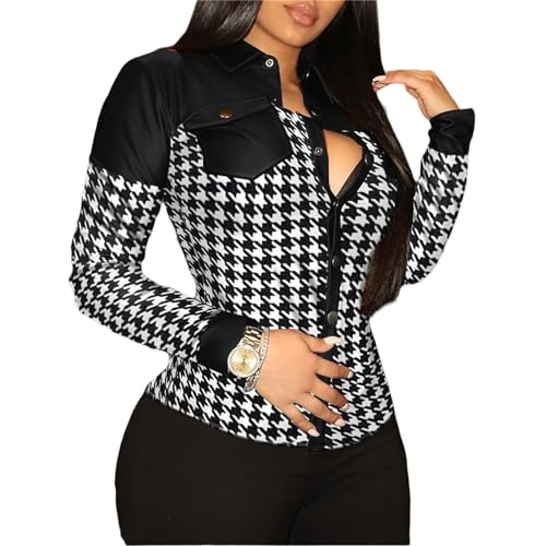 ZWRXW Womens Faux Leather Shits Jackets Sexy Slim Fit Button Long Sleeve with Pocket Pleather Jacket Moto Biker Coat