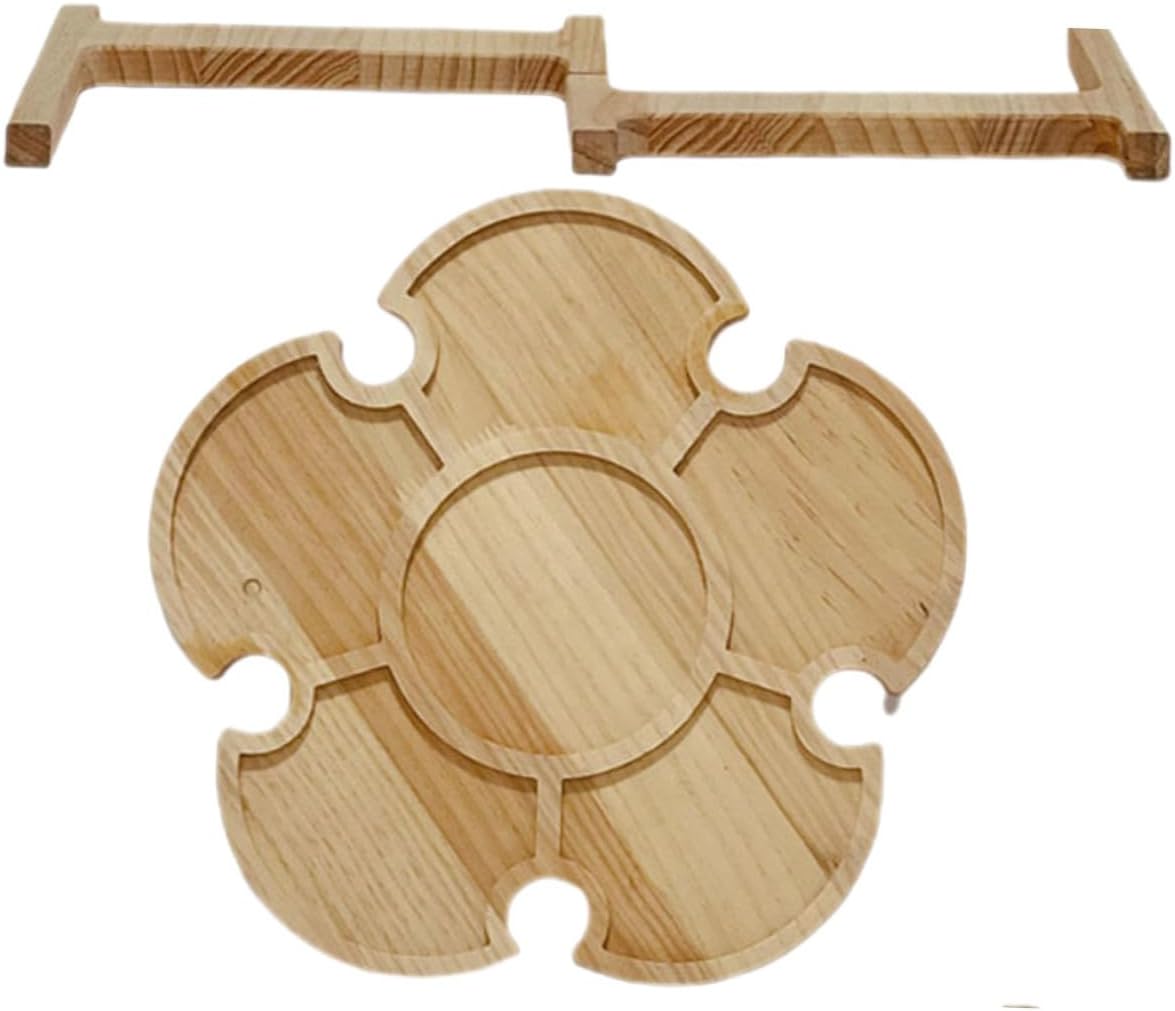 Toyvian Outdoor Folding Wine Desk Portable Picnic Table 35cm Diameter Wooden Foldable Table for Beach BBQ Camping and Wine Storage Holder