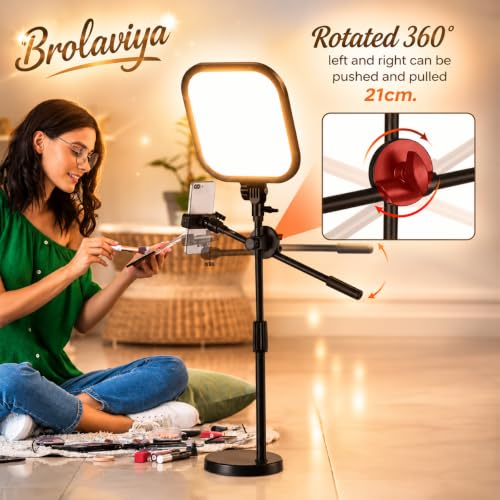 Image of BROLAVIYA Overhead Phone Stand with LED Fill Slab Light, 360 Rotating Phone Holder, Desk Stand for Reading, YouTube, TikTok, Reels, Cooking Videos, Recording & Content Creation