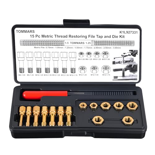 TOMMARS 15-Piece Metric Thread Chaser Set M6 M8 M10 M12 Thread Restorer Tool Rethreading Repair Kit