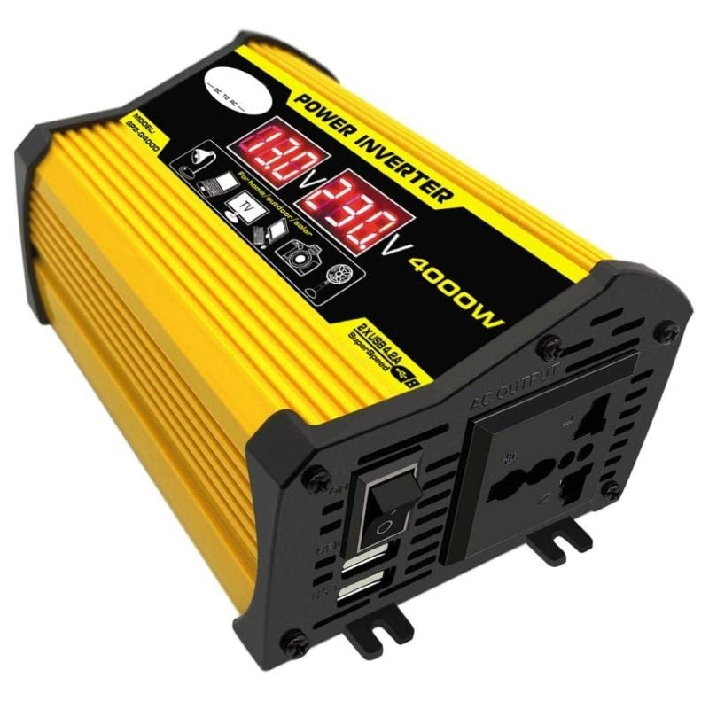 Inversor Inversor de Coche 4000 W CC 12 V a CA 110 V/220 inversor Corriente Pantalla Dual USB Onda sinusoidal modificada(Black 12V-110V)