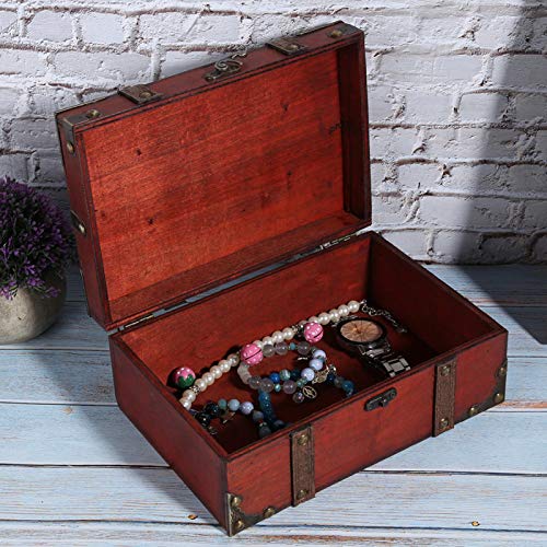 Vintage Wooden Storage Box, Pirate Treasure Chest Storage Box, Vintage Decorative Treasure Jewelry Chest Home Decoration for Living Room Bedroom 32 x 23.5 x 11.5cm