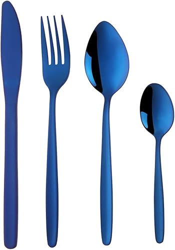 Juego de cubiertos azules de acero inoxidable para 4 cubiertos de cocina de diseño moderno, utensilios de cena para el hogar, hotel, restaurante,