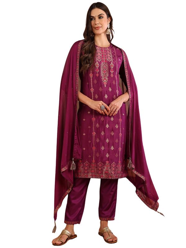 Image of Vaamsi Silk Blend Womens Kurta Pant With Dupatta Set