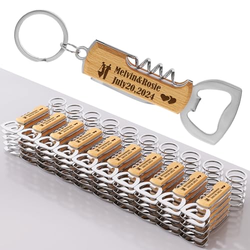 50piezas Abridor De Botella De Madera Multifuncional Personalizado Para Fiesta De Boda, Regalos De Boda Para Invitados, Llaveros Abridores De Botella Grabados.
