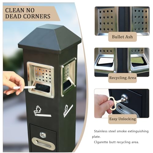 Image of Outdoor Commercial Metal Trash Can, Standing Metal Receptacle,Heavy Duty Weatherproof Lockable Disposal Container with Removable Inner Bucket for Patios, Gardens, Hotels, Pubs, Offices