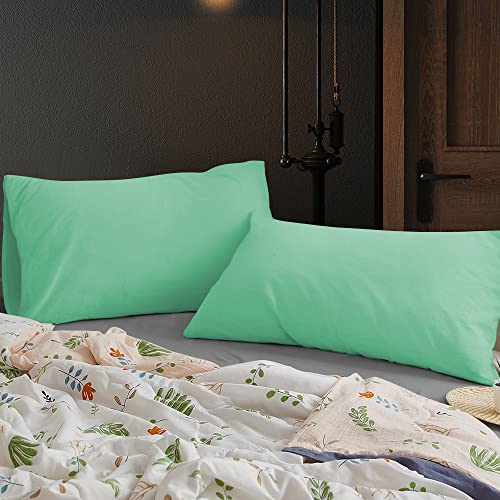 Image of Soft Pillow Covers 18 x 32 Inches - 100% Egyptian Cotton 400 Thread Count Set of 2 Pillow Cover Set Envelope Closure Hotel Quality Pillowcase - Sea Green