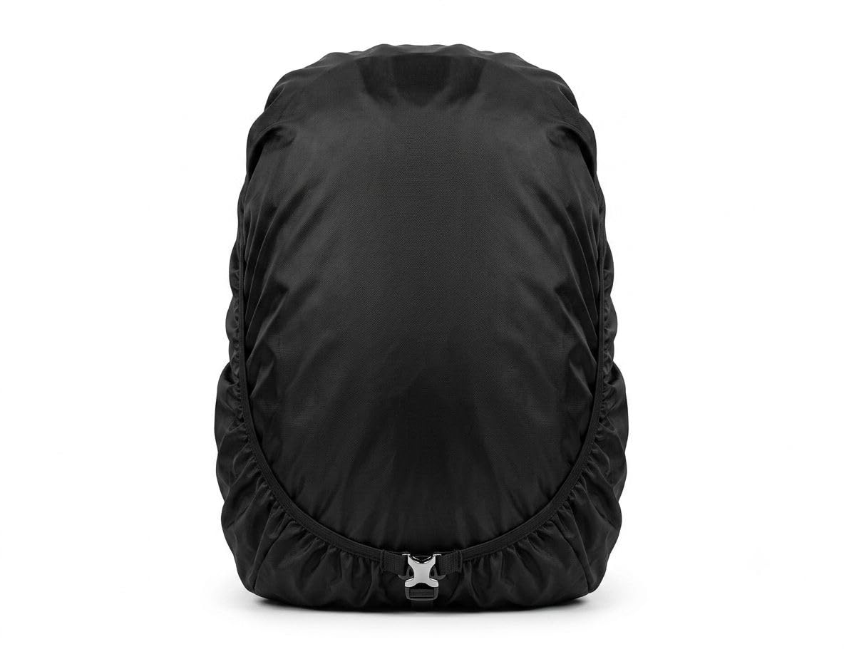 kalka & Company Waterproof Bag Rain Cover 40L to 50L | PU Coated Backpack Cover for Laptop, School, Travel & Trekking Bags | Adjustable Buckle Strap with Storage Pouch | Black-image-42