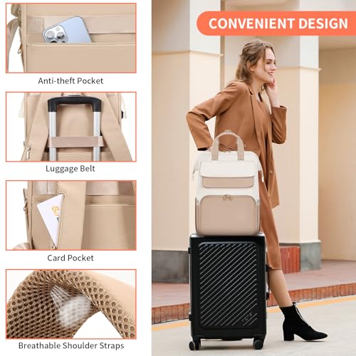 Image of BERTASCHE Lunch Backpack for Women, 15.6 Inch Laptop Backpack with Insulated Cooler Lunch box, Nurse Backpack for Teacher Work Travel College Picnic, Khaki-Beige