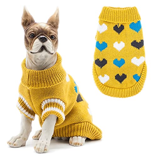 Cnarery Dog Sweater, Soft and Warm Dog Knitted Sweater with Leash Hole, Dog Winter Coat, Cold Weather Clothes for Small Medium Dogs Cat (Large, Yellow)