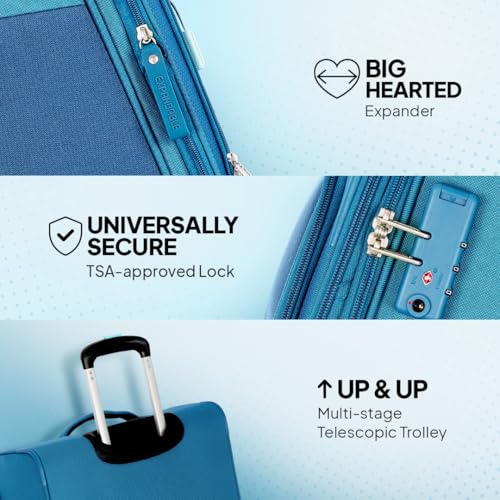 Image of American Tourister Trolley Bag for Travel | Spruce 71 Cms Polyester Softsided Medium Check-in Luggage Bag with TSA Lock | Suitcase for Travel | Trolley Bag for Travelling, Cobalt Blue