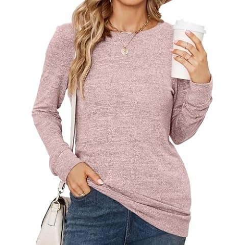 POGTMM Womens Fall Fashion 2024 Casual Long Sleeve Tops For Women Crewneck Basic T Shirt Tops (M, A-Pink) Cover