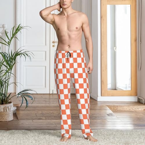 White Orange Squares Checkerboard Mens Pj Pants,Soft Men Lounge Pants,Mens Pajama Pants Bottoms,Sleep Pants For Men2