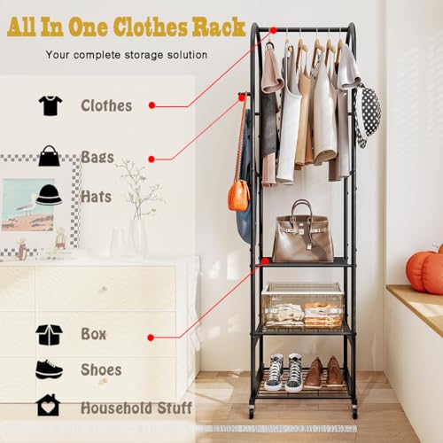SUOERNUO Clothes Rack Clothing Rack With Wheels and 3 Tier Metal Shelves by SUOERNUO - Used condition - Image 4