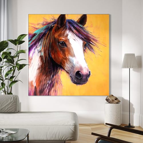 Tableau de cheval coloré à la peinture sur toile abstraite pour salon contemporain