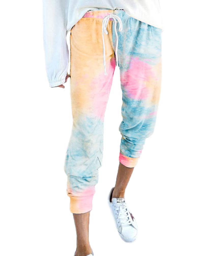 Huixin Spodnie dresowe damskie spodnie sportowe z nadrukiem tie-dye spodnie rekreacyjne sport trening spodnie dresowe z kieszenią na sznurek, kolor6, S