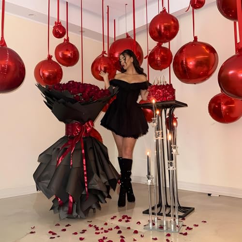 Image of 14 Pcs Red Round Foil Balloons Halloween Maroon 4D Ball Balloons | Metallic Dark Red Balloon Mylar Balloon for Vampire Horror Christmas Valentine's Day Birthday Grad New Year Party Decoration