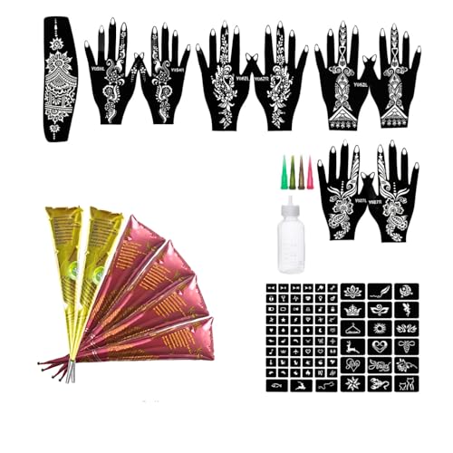 11 Sheet of 84 Tattoo Patterns, Tattoo Stencils Kit, 6 Pcs 3 Colors Temporary Tattoo Kit, Brown Black Maroon
