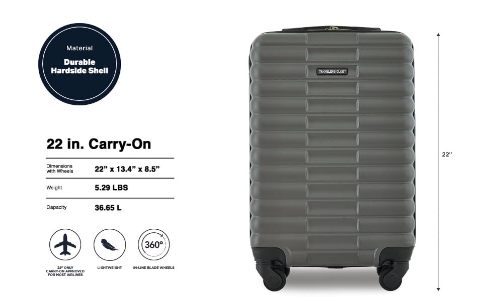 Image of Travelers Club 22-Inch Gilroy Rolling Hardside Carry-On Luggage, Dark Dull Gray