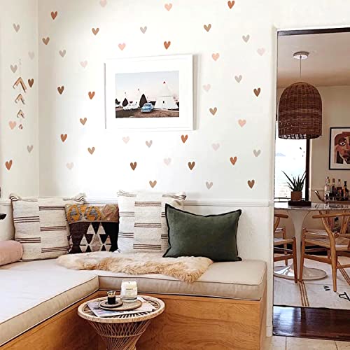 Funlife 72 Pcs Boho Wall Decals Peel And Stick, Muted Boho Hearts Wall Stickers, Pastel Hearts Wall Art Stickers For Kids Room Bedroom Playroom Nursery Room, 2.79" X 2.36" #TOP3