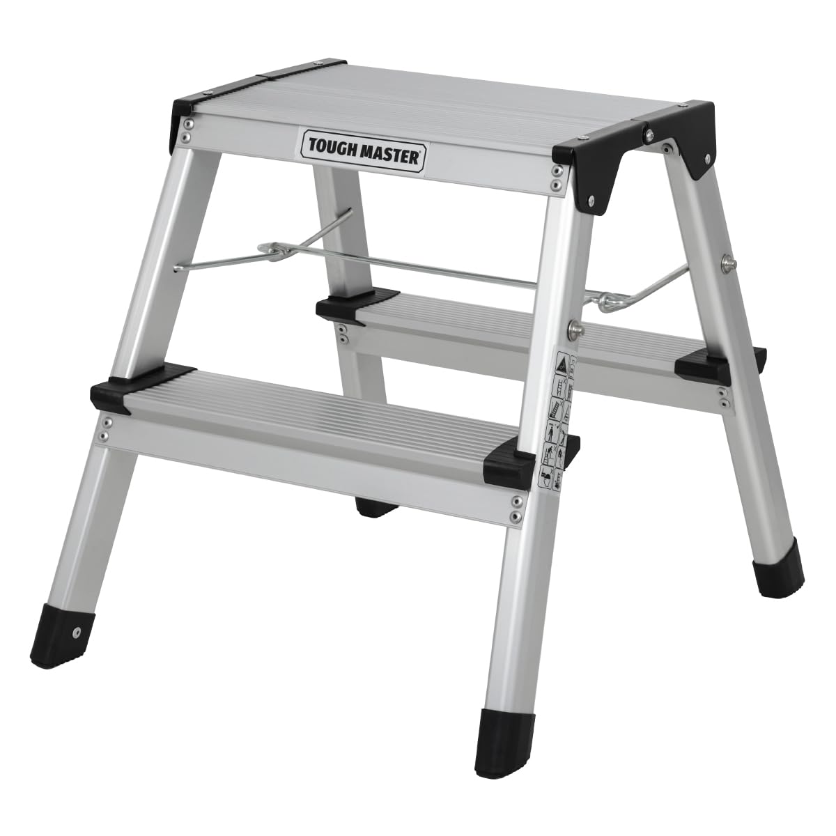 Step Ladder Double-Sided Folding Step Up Stool 20 x 33.5cm Heavy Duty Hop Up Aluminium Platform 150kg Capacity Multi-Purpose DIY Indoor Outdoor Usage TOUGH MASTER (2 Steps)