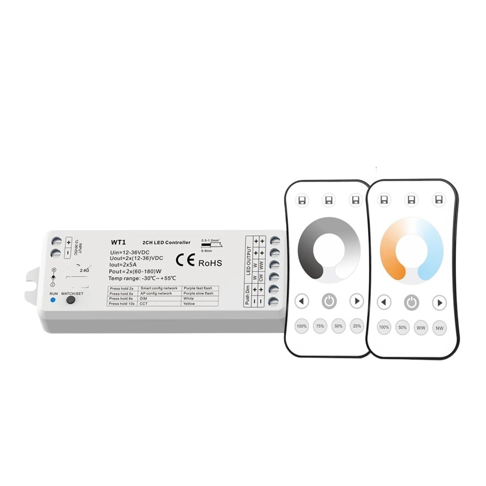 LED-Dimmer DC 12 V 24 V 36 V WT1 und R6-1 Set, WT1 und R7-1 Set LED-Dimmer, einfarbig, doppelt weiß, CCT-Lichtleisten-Controller(WT1 and R6-1 Set)