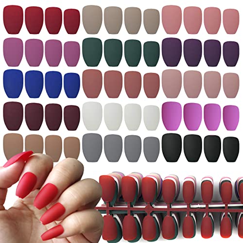 Loveourhome Short Coffin Press On Nails Kit, 360Pc Short Fake Nails Matte Full Cover Acrylic Nail Tips False Colored Artificial Fingernails 15 Colors Short Press On Coffin Nails For Women Girls Kids #TOP22