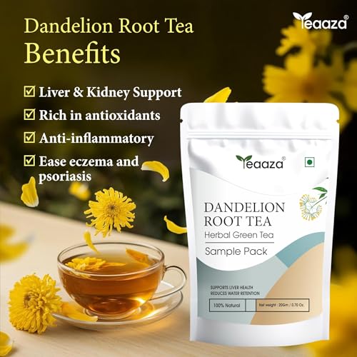 Image of Teaaza Dandelion Root Tea | Organic Dandelion Tea for Liver Detox, Weight Management| Improves Kidney Function & Digestive Health | 20 Grams Loose Tea Leaves-10 Cups | Caffeine Free-Sample Pack
