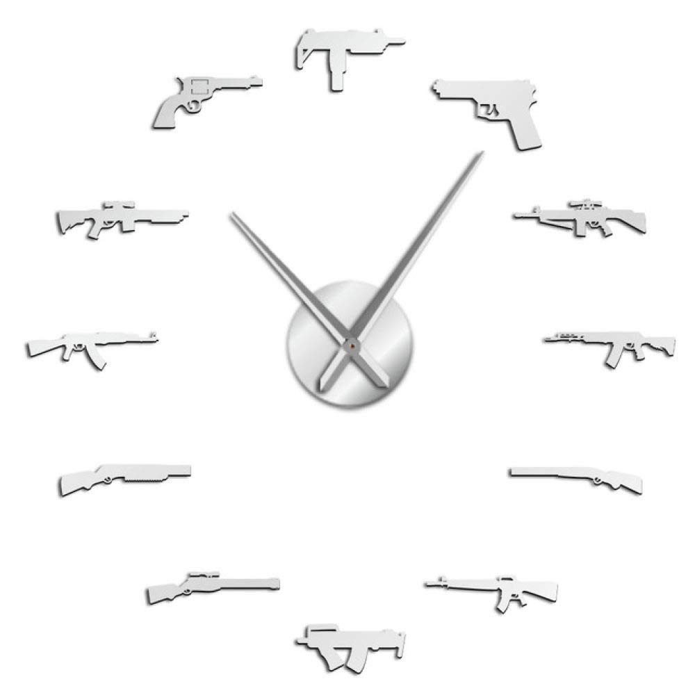 Horloge murale 3D argent grande horloge autocollante de 47 pouces pour bricolage