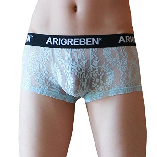 Pantalones Cortos Sexy Hombre Ropa Interior de Encaje Slips Transparentes Hombre Tangas Lenceria Hombre Erotica Calzoncillos Boxers para Hombre (2XL, Azul)