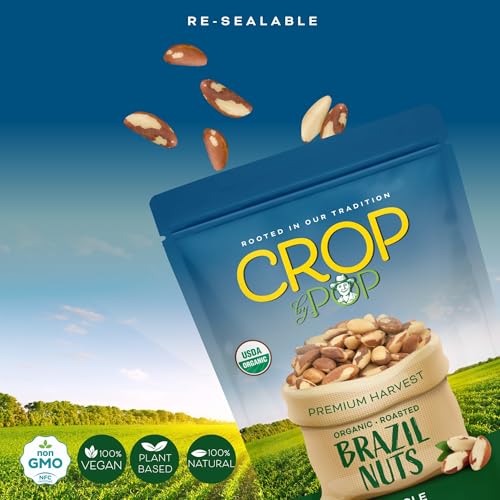 Image of CROP BY POP - Organic Brazil Nuts Roasted & Unsalted (32 Oz - 2 LB) Packed Fresh in Resealable Bag - USDA Organic, Non GMO - Naturally Grown, Vegan, Kosher