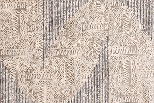 Tapis carrés style bohème à rayures en coton lavable beige bleu x5
