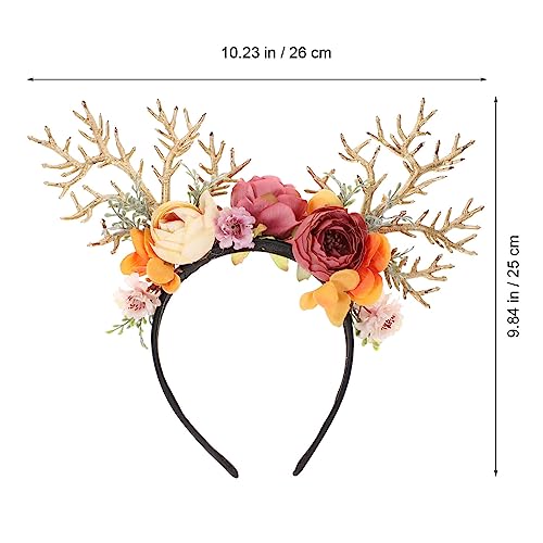 MAGICLULU Xmas Reindeer Antlers Hair Hoops 1Pcs Deer Hair Bands Festival Head Hoop Reindeer headband with Flowers Xmas Hair Bands Headpiece for Holiday Hair Accessory for Women - Image 2