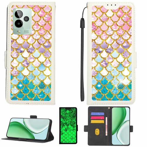 Kinetijy Case Compatible for Dcode Bold 3 Phone Case Flip Cover [with Tempered Glass Screen Protector][RFID Blocking][Gold Glitter+Luminous] LPT-YL
