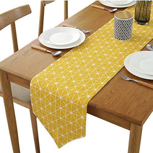 LEEFONE Yellow Table Runner Modern Linen Cotton Table Runner, 12" x 71" Diamond Checkered Table Runner for Kitchen Dining Living Room, Foyer Table, Summer Parties, Wedding Party Home Decoration