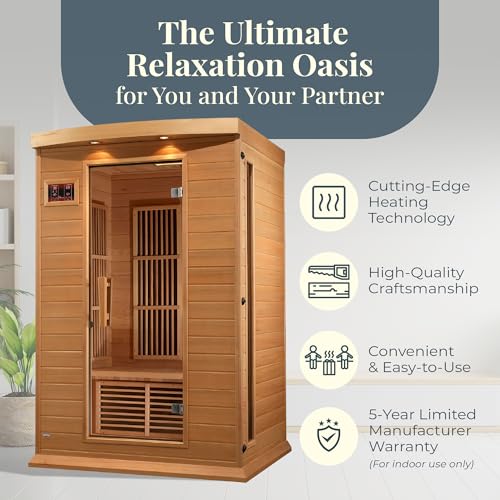 DYNAMIC SAUNAS 2-Person Low EMF FAR Infrared Sauna with Chromotherapy Lighting and Speakers, Maxxus Toulouse - Personal Indoor Dry Heat Sauna for Home & Gym – Made from Canadian Hemlock - Thumbnail 4