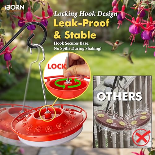 iBorn Hummingbird Feeders for Outdoors Hanging,Bee Proof Hummingbird Feeder with 14 Feeding Ports,13 OZ Saucer Humming Bird Feeders with Ant Moat,Ant Proof No Leak,Easy to Clean and Refill,Red,1 Pack by iBorn - Used condition - Image 7