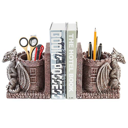 Mygift Resin Decorative Bookends And Pencil Holders With Dragon Guarding Castle Design #TOP6