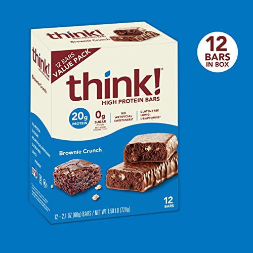 Think! Protein Bars, High Protein Snacks, Gluten Free, Sugar Free Energy Bar With Whey Protein Isolate, Brownie Crunch, Nutrition Bars Without Artificial Sweeteners, 2.1 Oz (12 Count) #TOP7