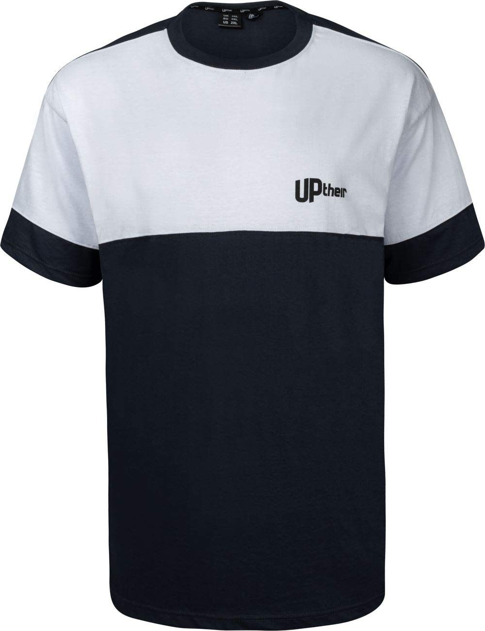 Uptheir Men's Titan Cut & Sew Crew Neck T-Shirt - Navy White (UK, Alpha, L, Regular, Regular)