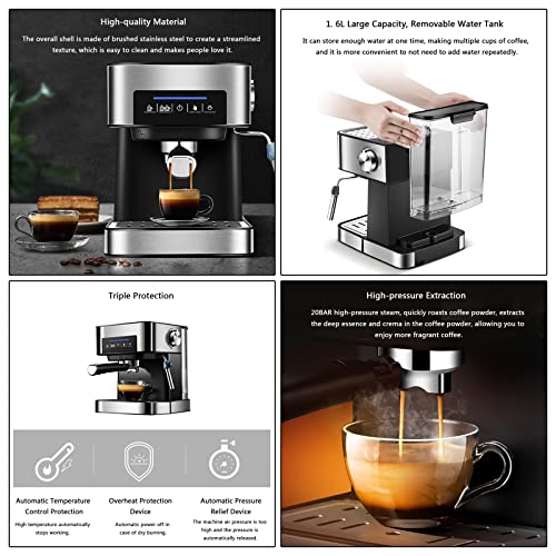 1,6 L Kaffeemaschine, 20 Bar Hochdruckextraktion, 850 W Kaffeemaschine, Kaffeestärke Und Anzahl Der Tassen Frei Einstellbar, Leistungsstarker Milchaufschäumer – Bild 3