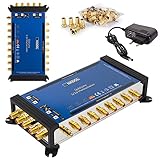 [Test 2X SEHR GUT*] Anadol Gold Line Multischalter 5/16 für Satellit Multiswitch für 1 Satelliten -16 Ausgänge/Receiver - Sat-Verteiler externes Netzteil - Multischalter - 21 vergoldeten F-Stecker