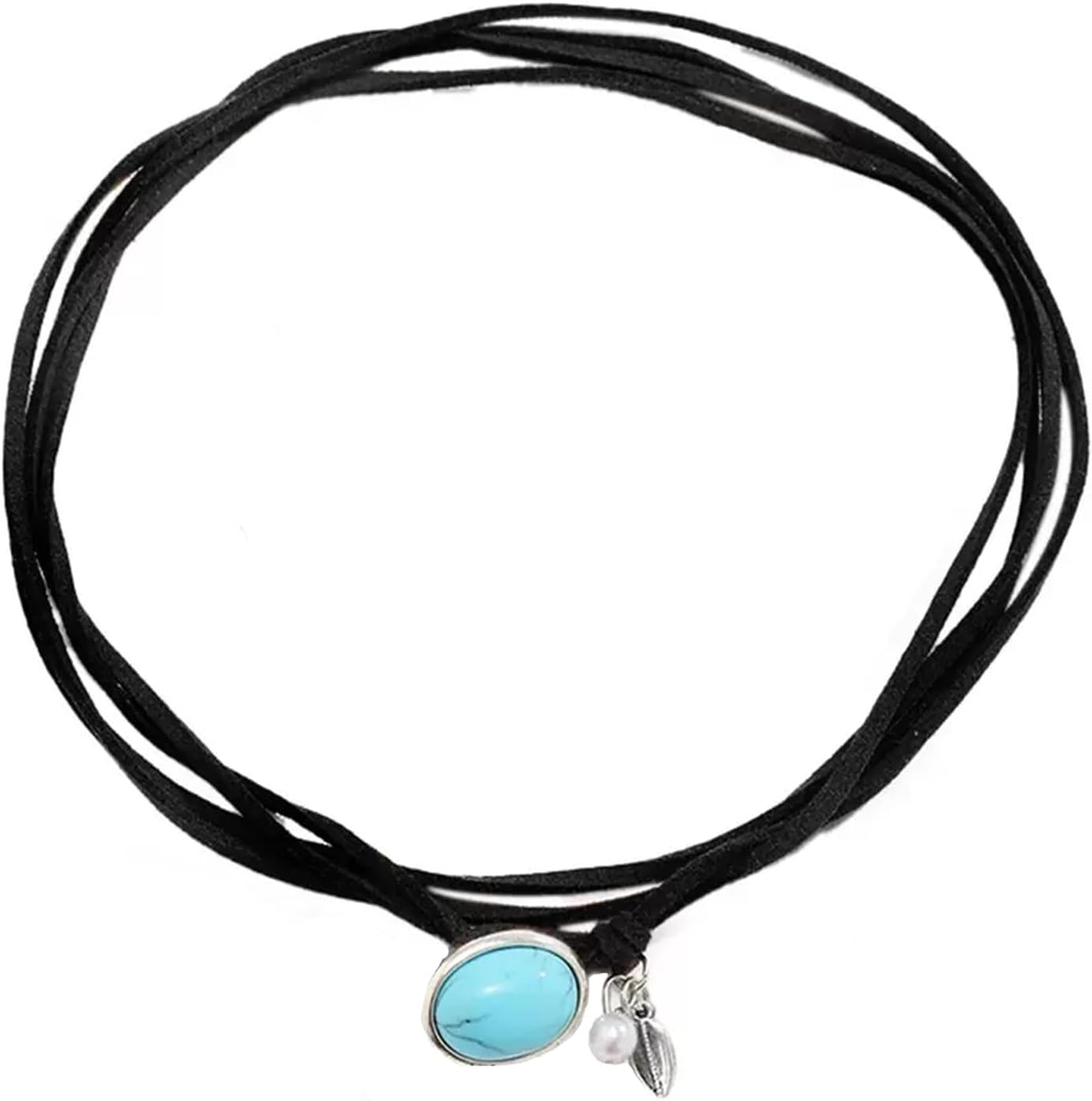 Bohemian Layered Vintage Necklace Single Turquoise Chocker Black Faux Leather Necklace Boho Jewelry Gift For Women/Men