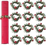 12 Stück Weihnachten Serviettenringe mit Roten Beeren, Serviettenringe Weihnachten, Tischdeko Weihnachten, Serviettenhalter, Servietten Ringe, für Weihnachten Bankett Party Thanksgiving Deko