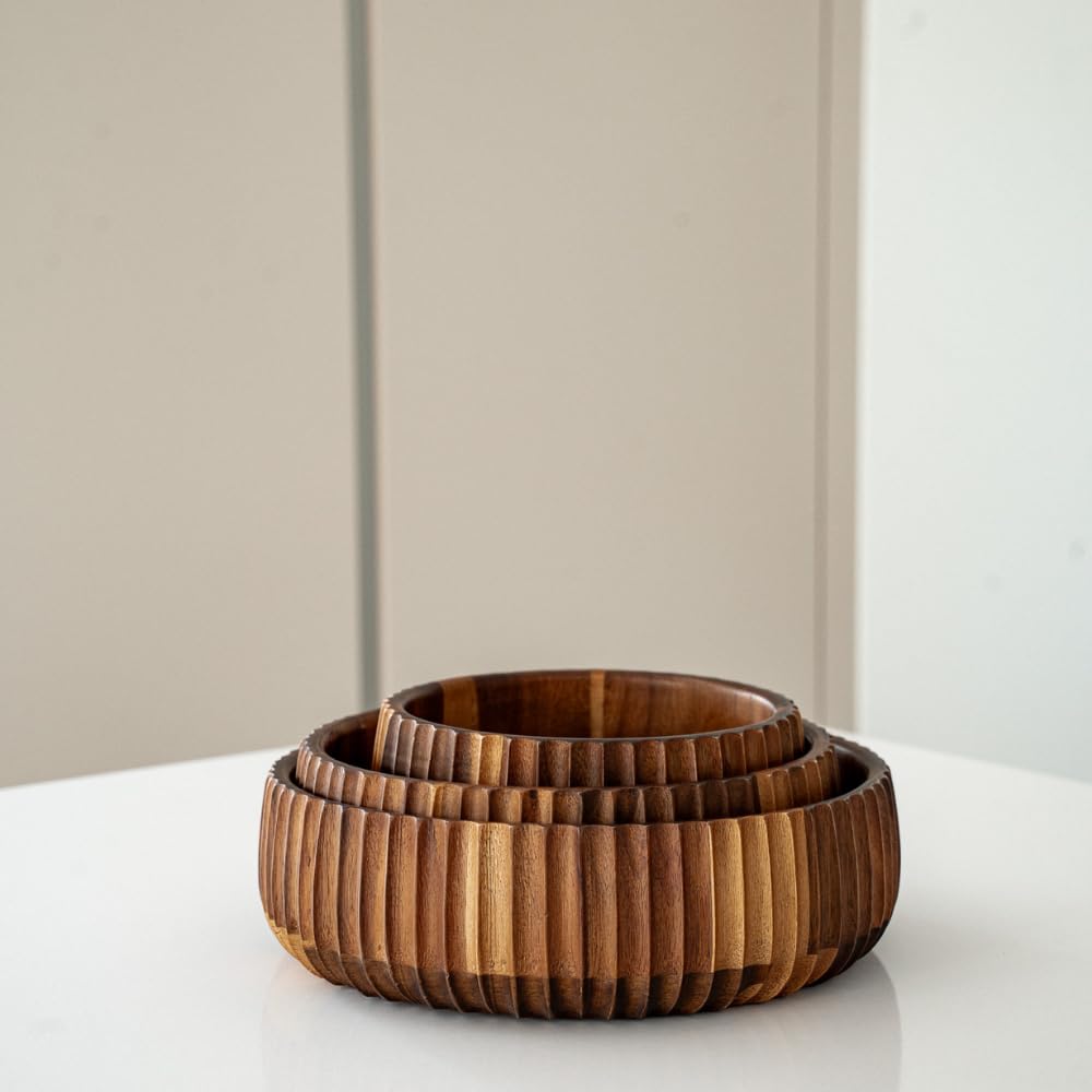 Zoha Akazienholz Schüssel Set 3teilig - Salatschüssel Holz groß, Holzschüssel für Salat und Servieren, Bowl und Schale aus Holz, natürliche Holzschalen Set für Essen