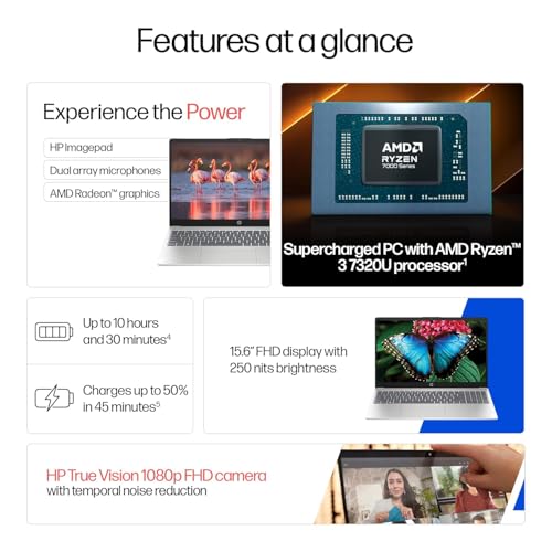 Image of HP 15, AMD Ryzen 3 7320U (8GB DDR4, 512GB SSD) FHD, Anti-Glare, Micro-Edge, 15.6'' /39.6cm, Win11, M365 Basic(1yr)* Office24, Silver, 1.59kg, fc0500AU, FHD Camera w /Privacy Shutter Laptop